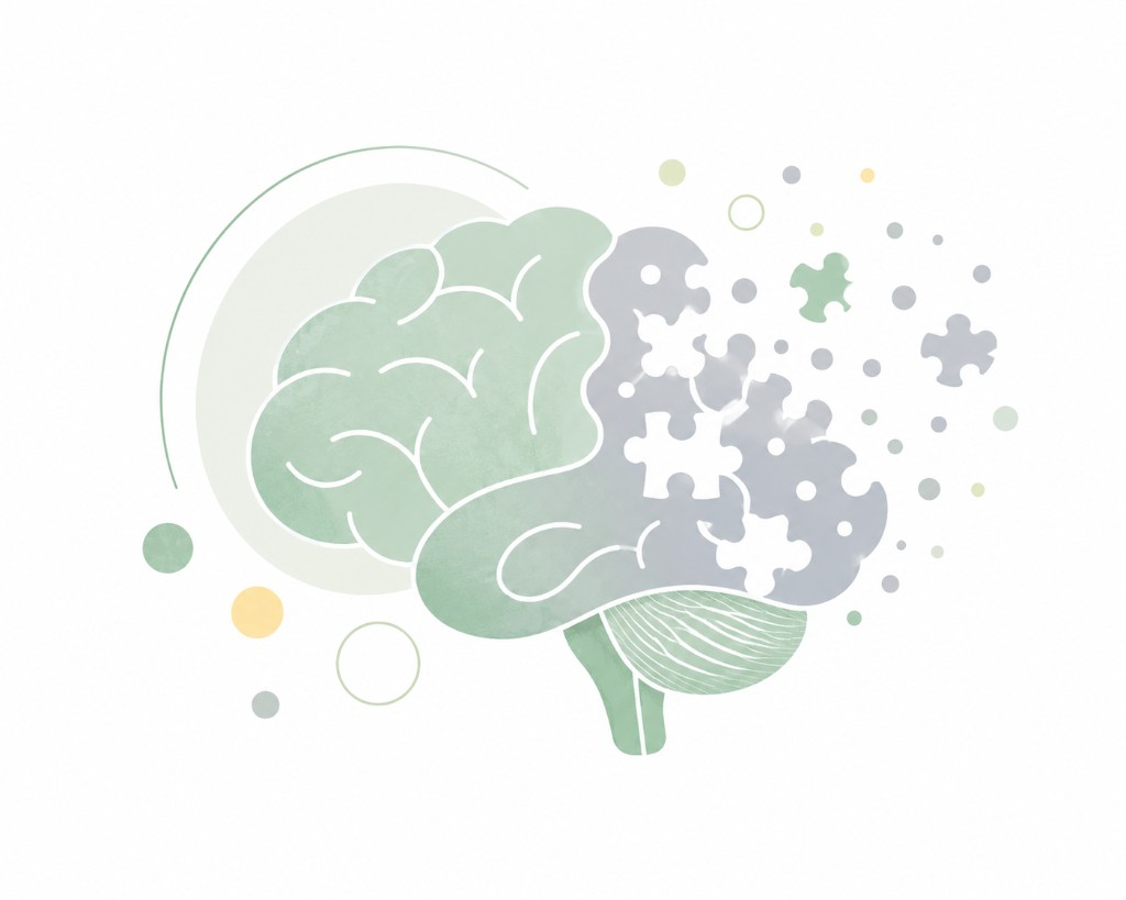 Ilustración de un cerebro con piezas que se dispersan.